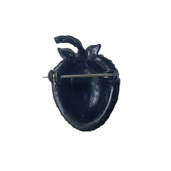 1960s Red Green Rhinestone Black Metal Strawberry Demi Parure Pin Clip Earrings - Picture 5 of 7